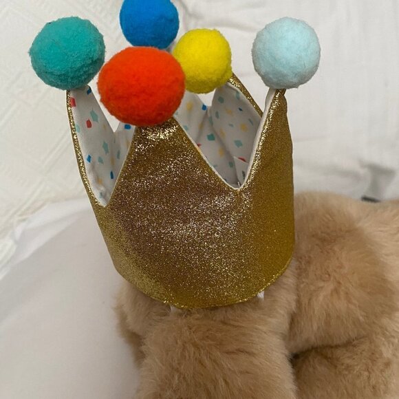 Pet Dog Cat Gold Crown with Pom Poms Party Hat - Picture 2 of 9
